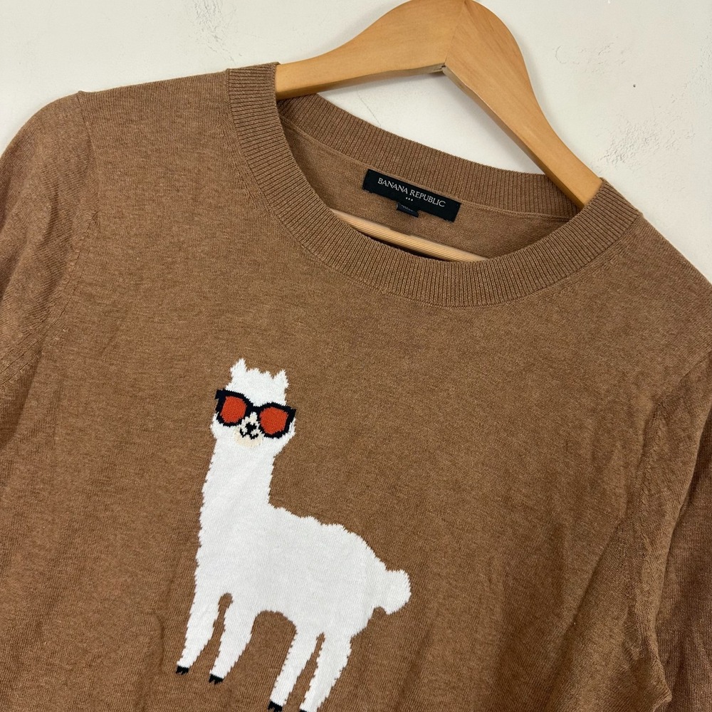 Banana Republic Sweater Brown llama Alpaca Sunglasses Graphic Knit Womens Medium